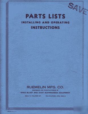 Ruemelin parts & install manual 30 x 20 blast cabinet