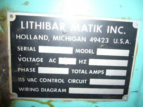 Lithibar-matik model 91 CU6246 palletizer 3 cases/min