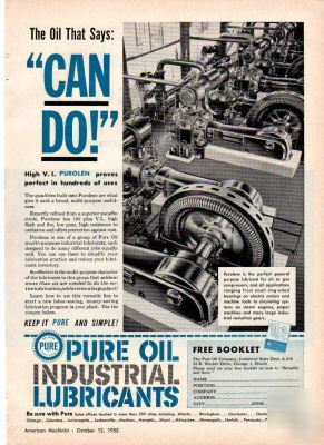 Pure oil puolen industial lubricants ad 1953 chicago