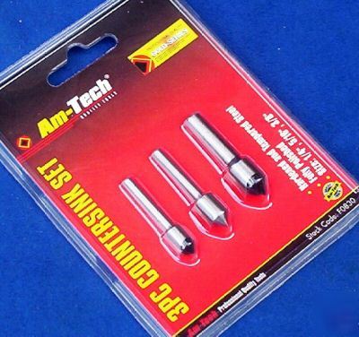 3PC precision countersink bit set - 1/4, 5/16 & 3/8