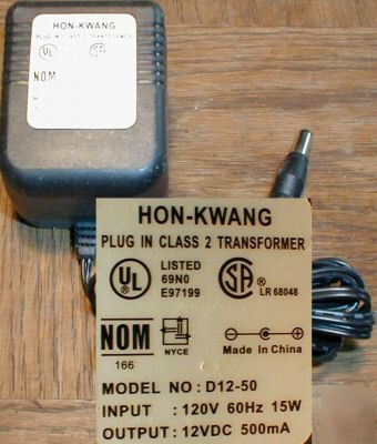 Hon-kwang D12-50 12VDC 500MA ac adapter barrel