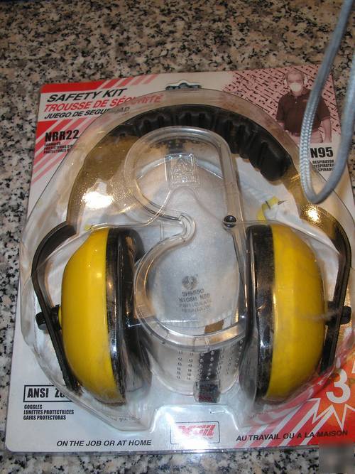 New 3 pc safety kit, earmuffs, glasses, mask