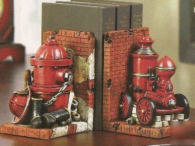  fireman desk bookends helmet hydrant hose boot fire