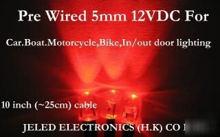 20X red wide viewing 5MM led set 25CM pre wired 12V dc