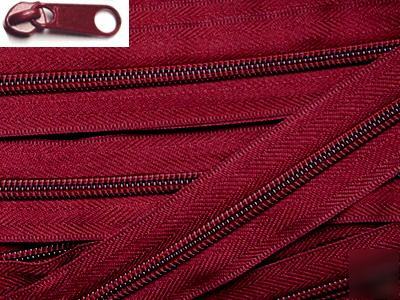 #5 nylon coil zipper chain 10YD red wine + 25 sliders