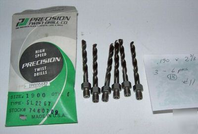 6 threaded shank #12 precision twist drills .190