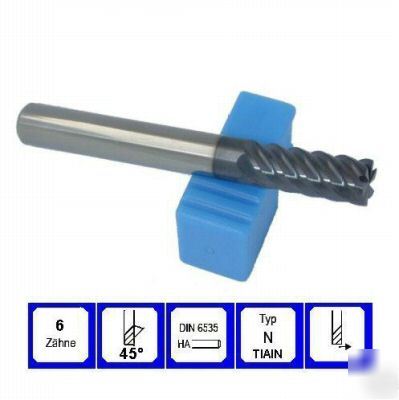 End mill 6.00 mm 6 flute 45Â° tiain vhm