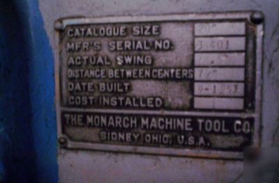 Monarch engine lathe 20