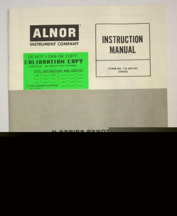 Alnor n-series pyrotacs instruction manual - $5 ship 