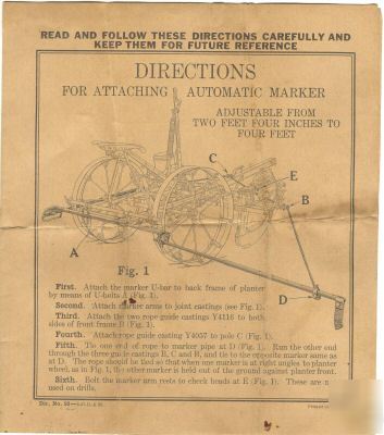 1927 john deere attaching planter auto. marker manual