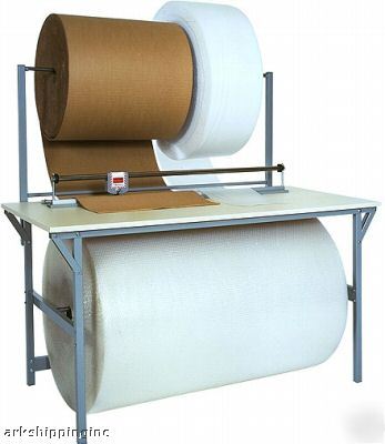 Packing/dispensing table w/out rotary shear cutter