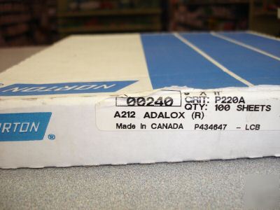 (50)norton adalox sand paper 9 x 11 sheets 220 grit