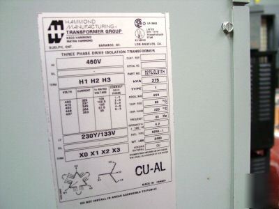 Hammond 275 kva drive isolation transformer