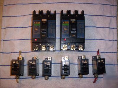 8 mitsubishi & hitachi circuit breakers 2A - 50A 