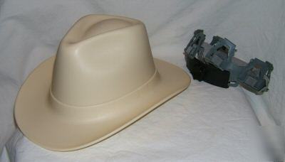 New tan cowboy hardhat hard hat, ratchet suspension, 