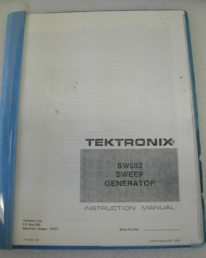 Tektronix SW503 sweep generator manual