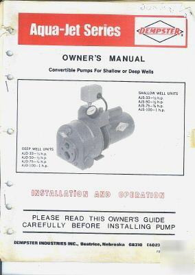 Dempster owner manual, aqua-jet pump,water system,parts