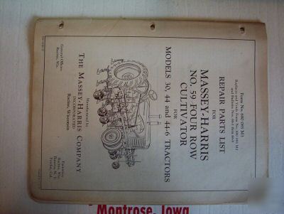 Massey harris no.59 cultivator parts list