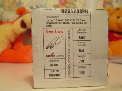 Sure-lites /cooper lighting 15 watt, 145 v T6 clear 