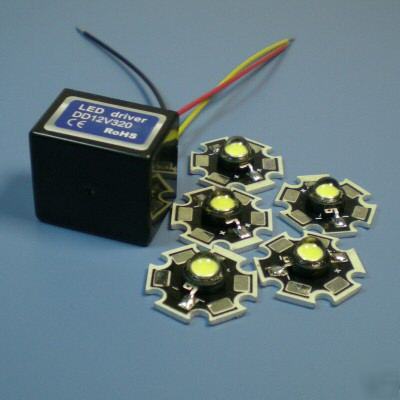 5 x 1W 50 lumen white leds plus 12VDC led driver