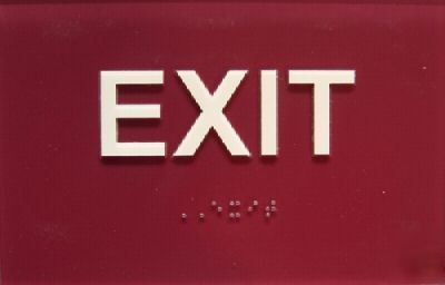 Ada exit sign braille burgundy and ivory 7.5 x 5