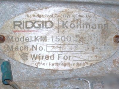 Ridgid kollman km-1500 pipe sewer snake sectional mach