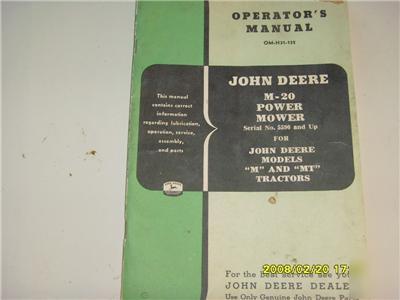 John deere operators manual m-20 power mower m mt 