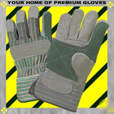 12P large gloves leather reinforced palm & finger work