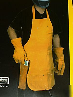 New 3 pc leather welding apron gloves & rod holder set 