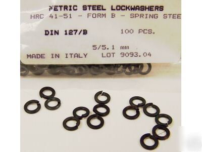 Lot of 100 metric steel lockwashers 5MM lock washers