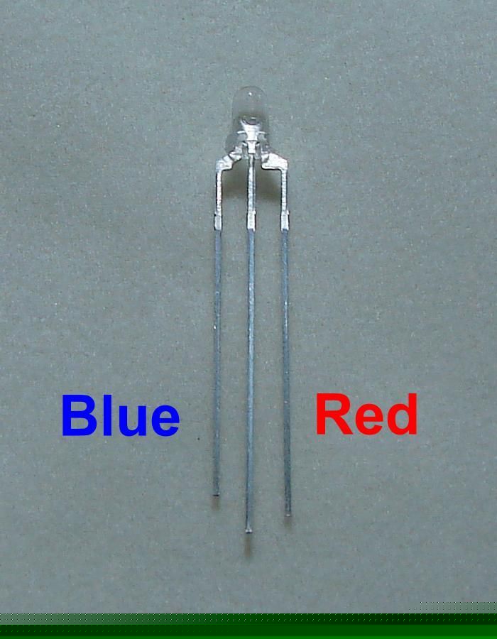 3MM 100X red / blue 3 lead led bulb free resistor