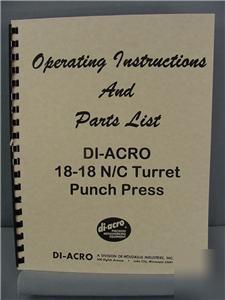 Di-acro 18-18 n/c punch press inst. & parts manual