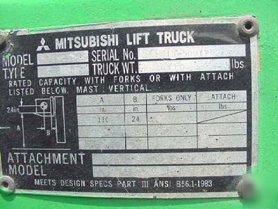 3000 lb mitsubishi forklift 82-180 lpg, cushion,ss,ps,0