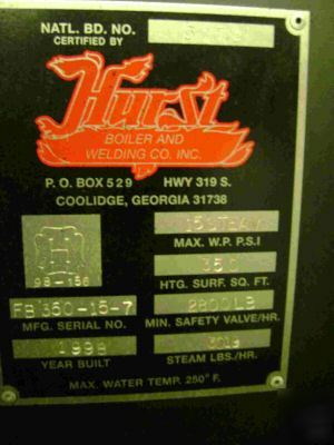 Hurst boiler 3 million btu w/feeder tanks & fireye -gas