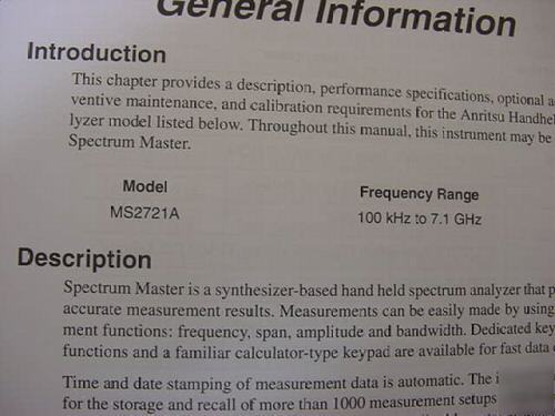 Anritsu ms-2721A hand-held spectrum analyzer