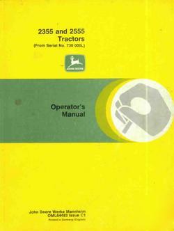 John deere operator's manual 2355 2555 tractor tractors