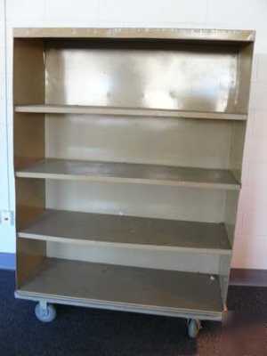 Rolling metal shelving unit
