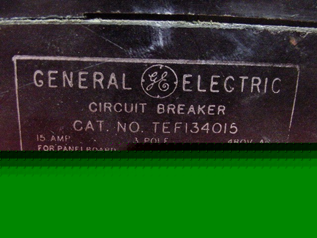 Ge TEF134015 3 pole 15 amp 480 volt ac circuit breaker