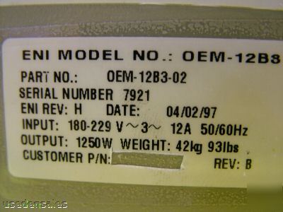 Eni oem-12B3 rf generator 1250W 13.56MHZ