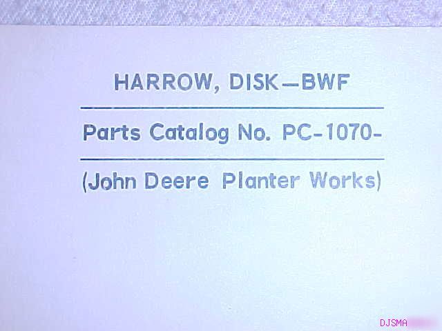 John deere bwf disk harrows parts catalog