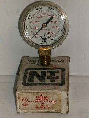 Nattco ar he H2 N2 N20 O2 high pressure guage 4000 psi