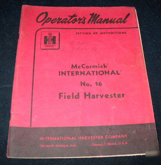 Ih intl harvester mccormick no 16 field harvester