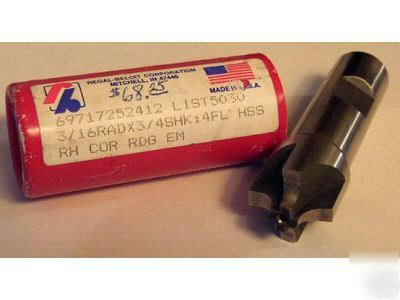 Regal-beloit radius mill 3/16 rad x 3/4 shank 4 fl hss