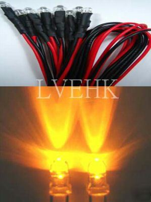 100P 12VDC prewired superbright amber led 3MM 10,000MCD