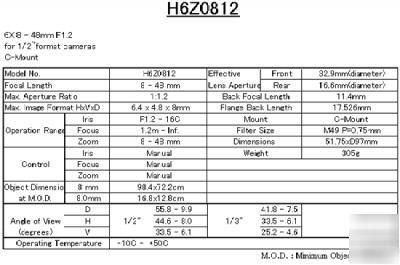 Computar H6Z0812 1/2