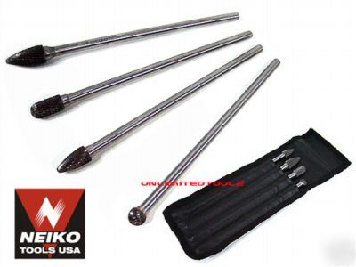 4 pc long reach double cut carbide rotary polish burrs