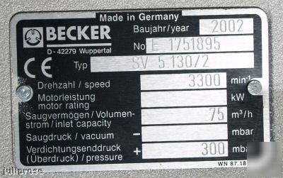 Becker sv 5.130/2 oiless pressure vacuum pump