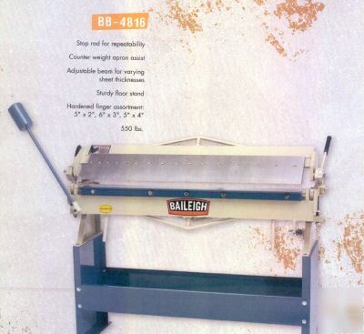 16 ga. x 48 box & pan brake,manual,baileigh