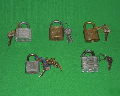 Lot 5 pc padlocks reese slaymaker squire lock w keys 