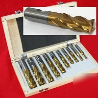 New 10 pc 4 flute hss tin square end mill endmill set